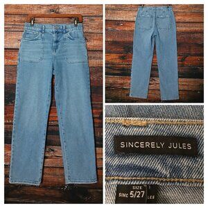 Sincerely Jules Jeans 27 5 High Rise Straight Crop Patch Pocket Denim Stretch